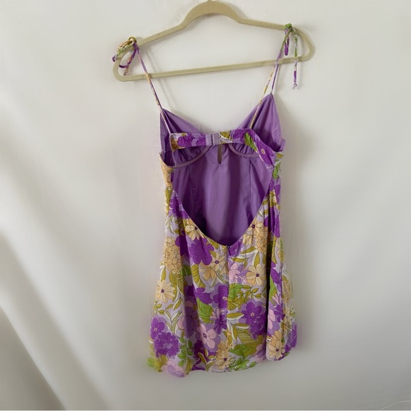 Isalis purple floral tie strap mini dress bustier open back large retro revolve - Picture 6 of 9